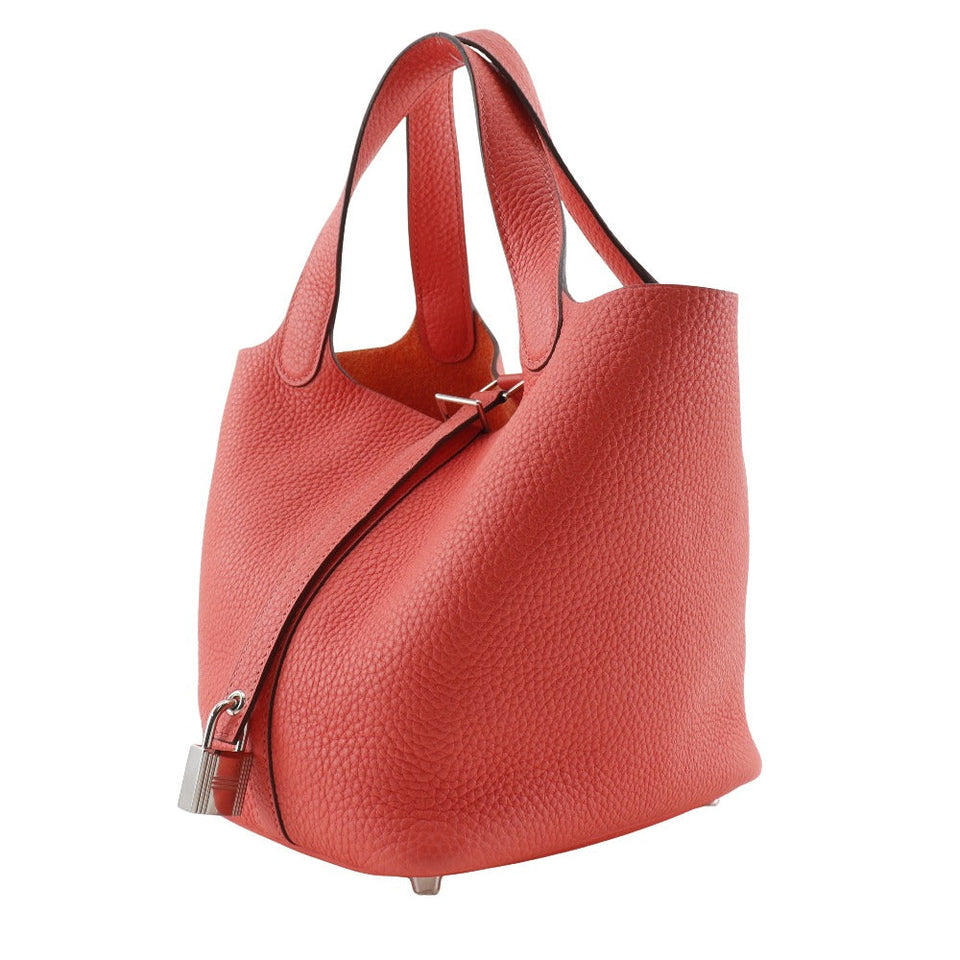 Hermes Handbag Taurillon Clemence Pink/Silver Metal Picotan Rock 18 PM Women
