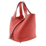 Hermes Handbag Taurillon Clemence Pink/Silver Metal Picotan Rock 18 PM Women