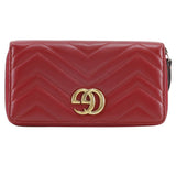 Gucci Long Wallet Purse 443123 leather Red Chevron quilting GG Marmon Double G zip around wallet Women