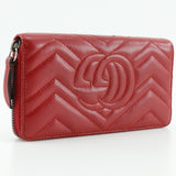 Gucci Long Wallet Purse 443123 leather Red Chevron quilting GG Marmon Double G zip around wallet Women