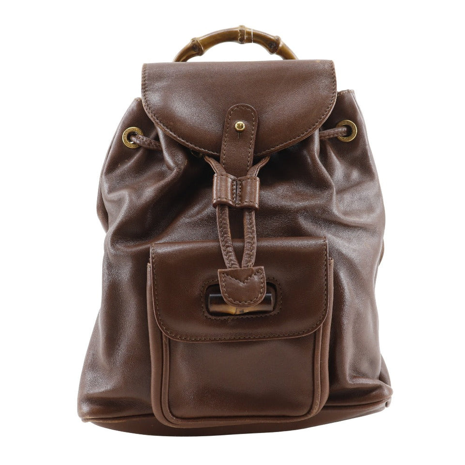 Gucci Backpack leather Brown Backpack Old Gucci Bamboo handle Women