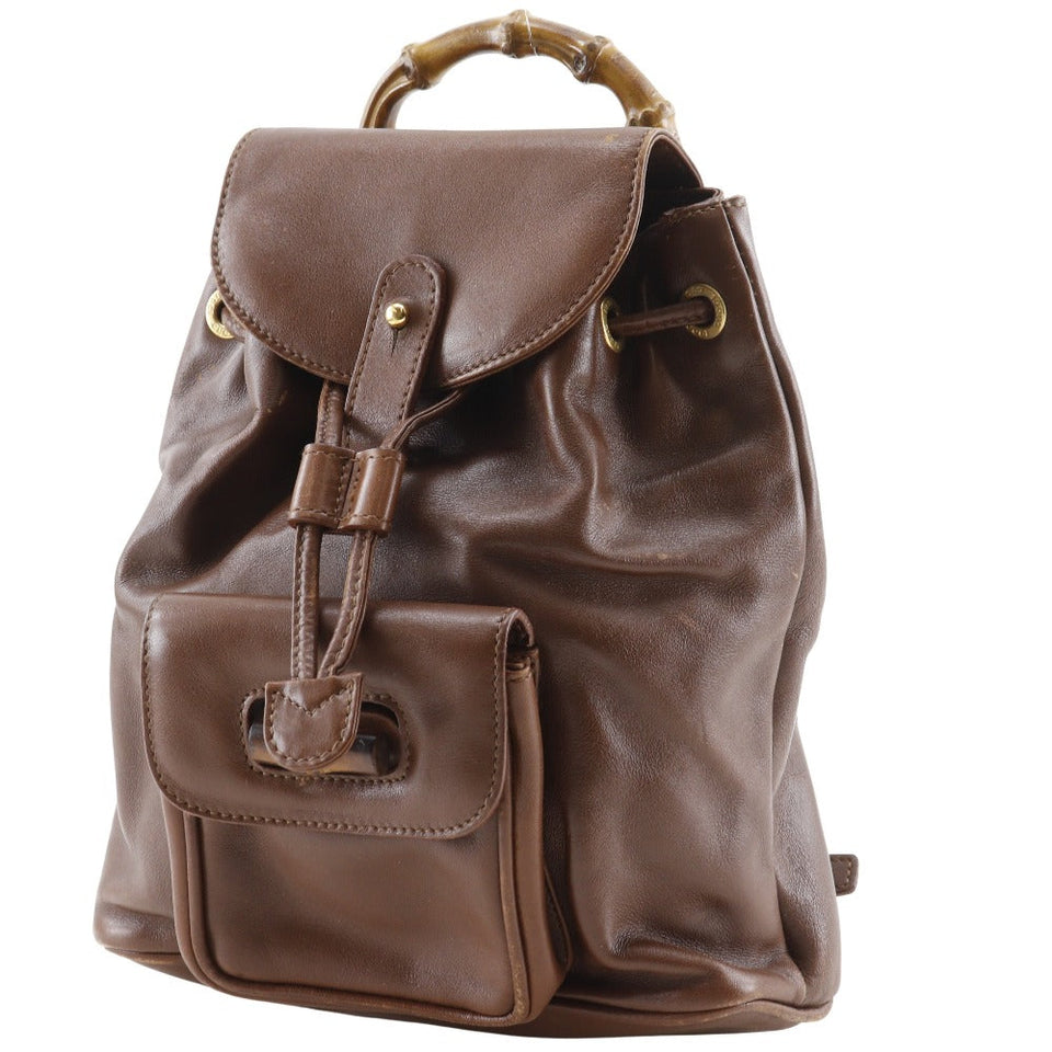 Gucci Backpack leather Brown Backpack Old Gucci Bamboo handle Women