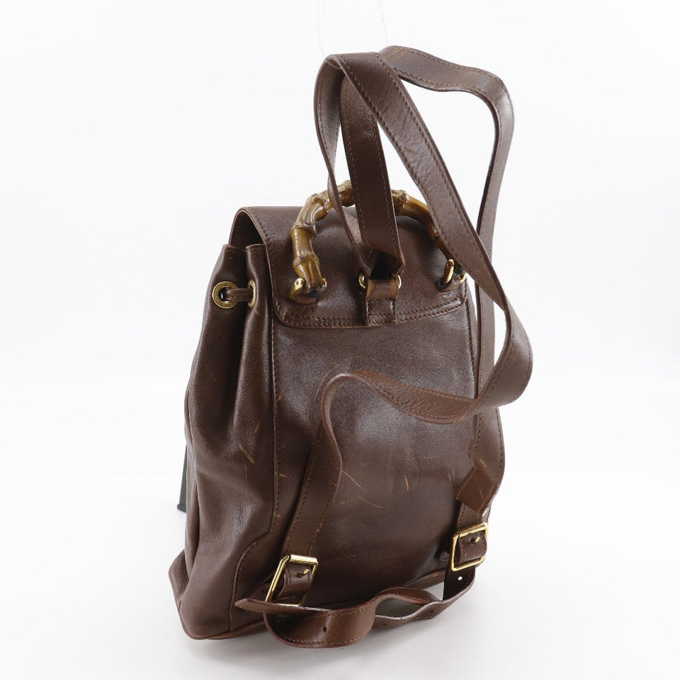 Gucci Backpack leather Brown Backpack Old Gucci Bamboo handle Women