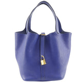 Hermes Handbag Taurillon Clemence Blue/Gold Metal Picotan Lock 22 MM Women