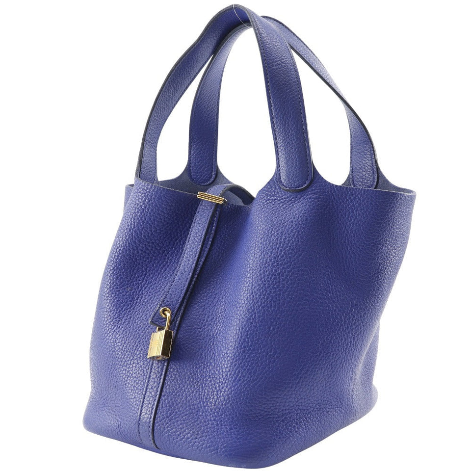 Hermes Handbag Taurillon Clemence Blue/Gold Metal Picotan Lock 22 MM Women