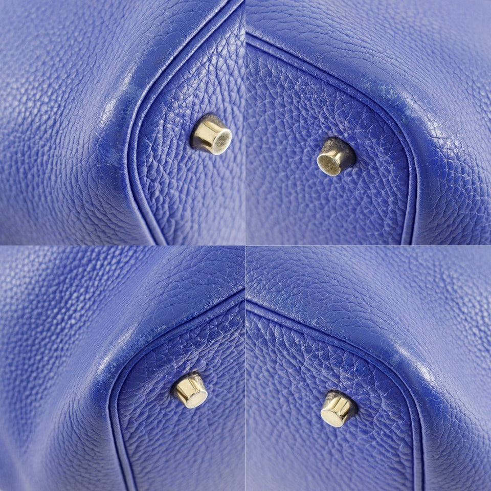 Hermes Handbag Taurillon Clemence Blue/Gold Metal Picotan Lock 22 MM Women