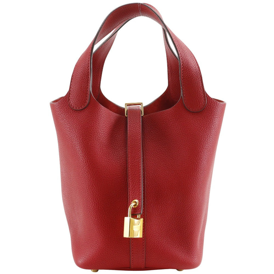 Hermes Handbag Taurillon Clemence Maurice Red/Gold Metal Picotan Rock 18 PM Women