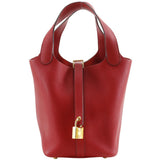 Hermes Handbag Taurillon Clemence Maurice Red/Gold Metal Picotan Rock 18 PM Women