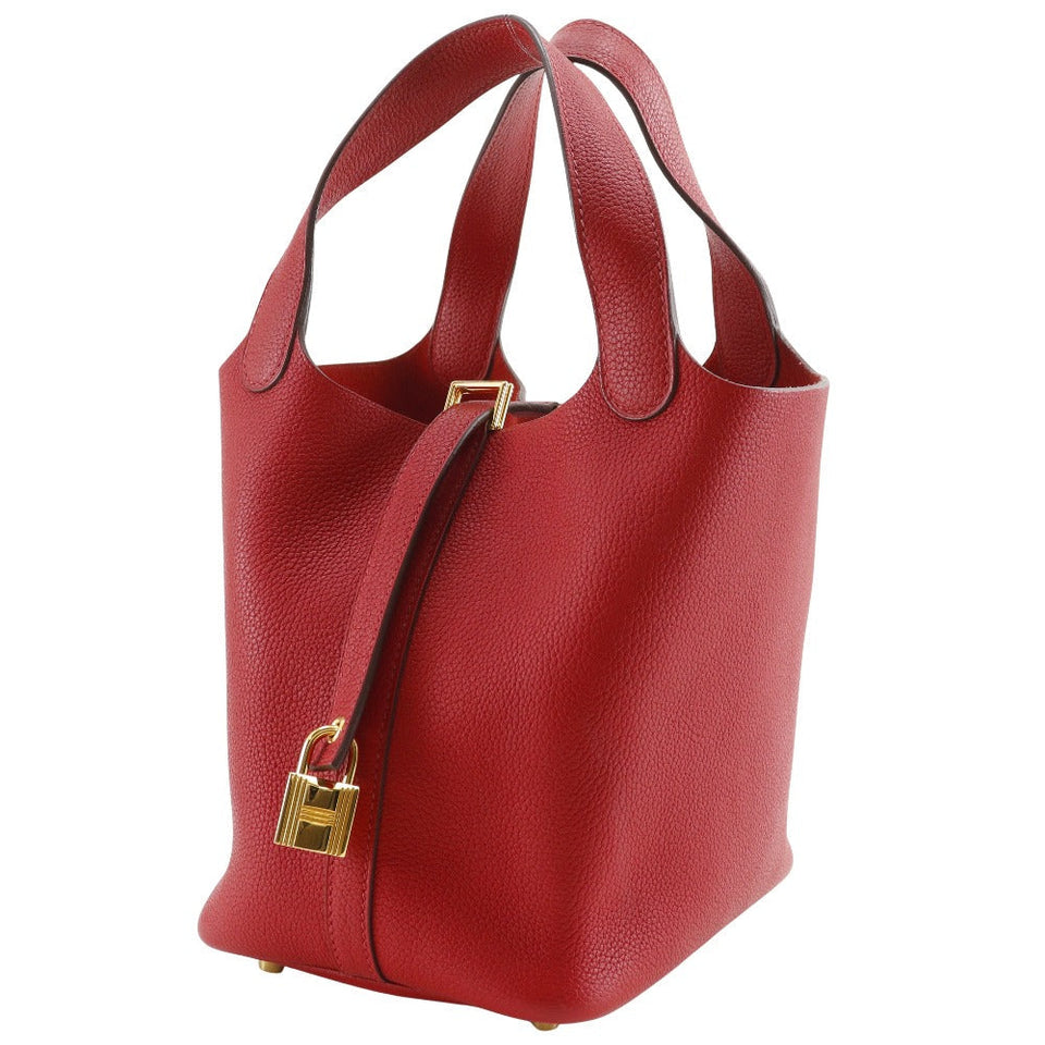 Hermes Handbag Taurillon Clemence Maurice Red/Gold Metal Picotan Rock 18 PM Women