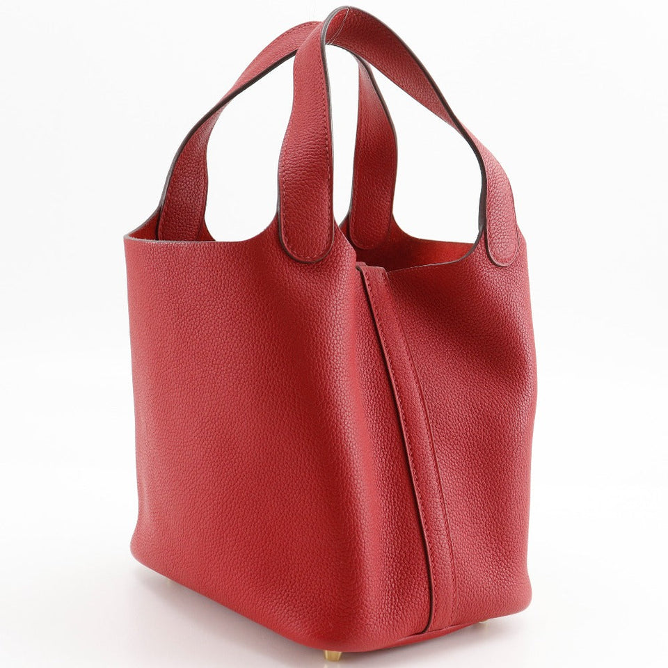 Hermes Handbag Taurillon Clemence Maurice Red/Gold Metal Picotan Rock 18 PM Women