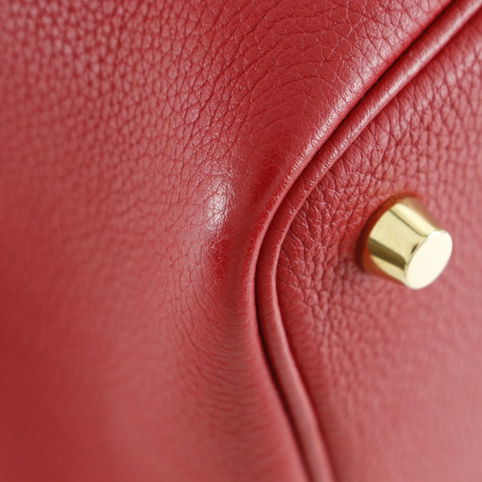 Hermes Handbag Taurillon Clemence Maurice Red/Gold Metal Picotan Rock 18 PM Women