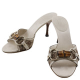 Gucci Mule 138713 GG canvas white Bamboo Bit Women 34 1/2