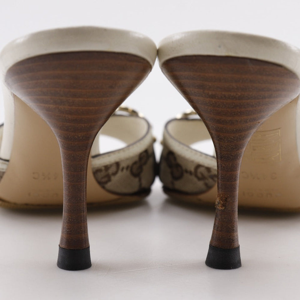 Gucci Mule 138713 GG canvas white Bamboo Bit Women 34 1/2