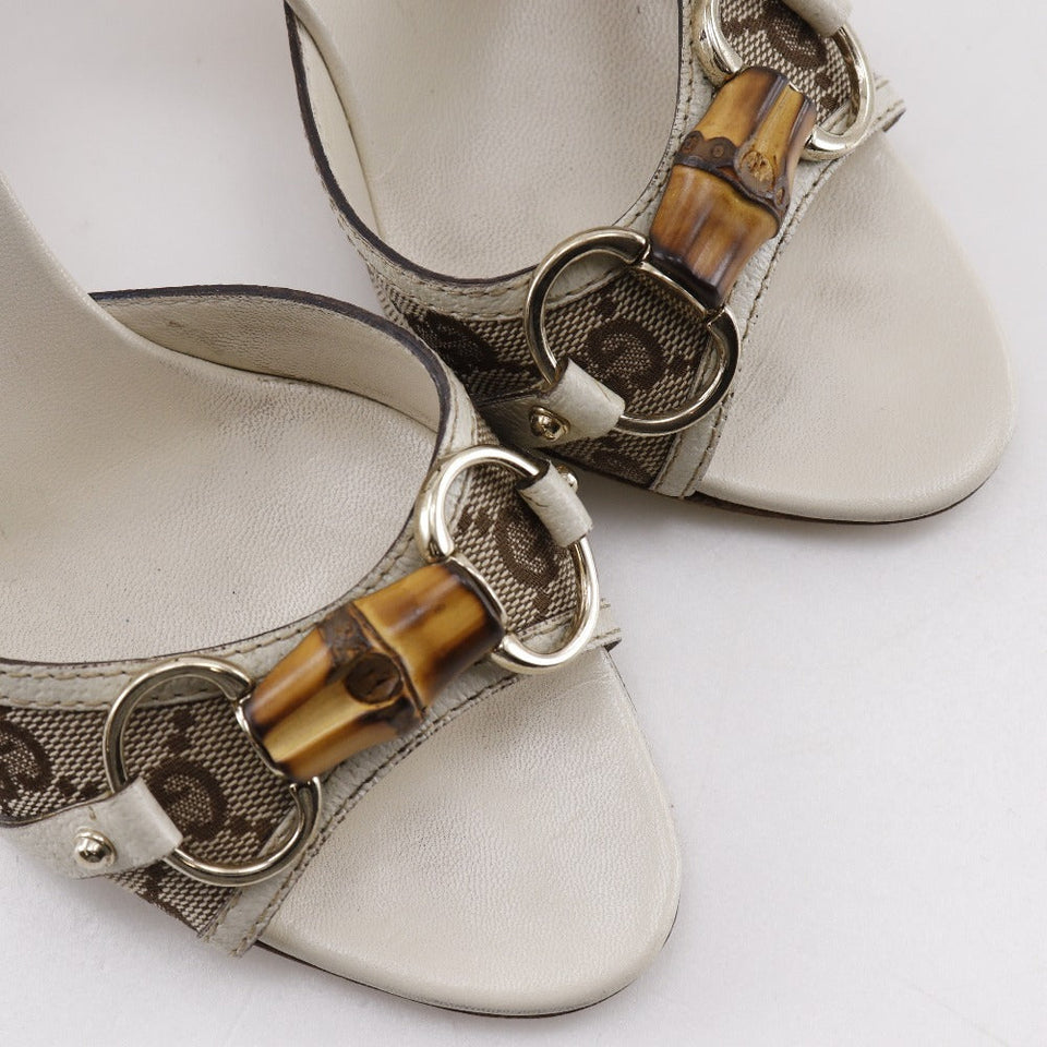 Gucci Mule 138713 GG canvas white Bamboo Bit Women 34 1/2