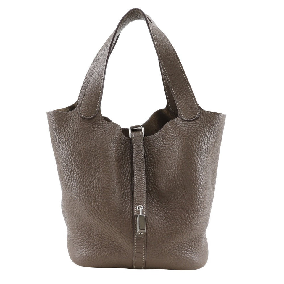 Hermes Handbag Taurillon Clemence black Pico Tan Lock MM