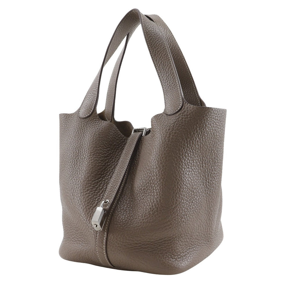 Hermes Handbag Taurillon Clemence black Pico Tan Lock MM