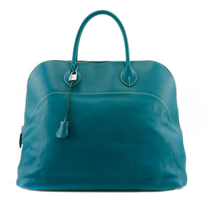 Hermes Boston Duffel bag Sikkim Turquoise/Silver Metal Bolide Relax 45 unisex(Unisex)