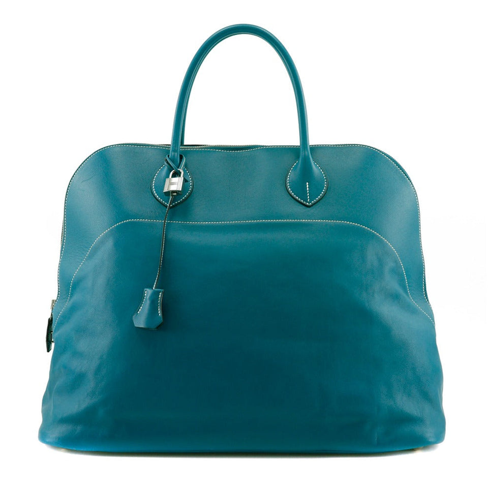 Hermes Boston Duffel bag Sikkim Turquoise/Silver Metal Bolide Relax 45 unisex(Unisex)