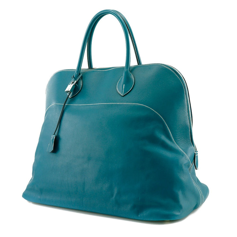 Hermes Boston Duffel bag Sikkim Turquoise/Silver Metal Bolide Relax 45 unisex(Unisex)