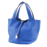 Hermes Handbag Taurillon Clemence Blue Pico Tan Lock MM
