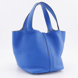 Hermes Handbag Taurillon Clemence Blue Pico Tan Lock MM