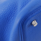Hermes Handbag Taurillon Clemence Blue Pico Tan Lock MM