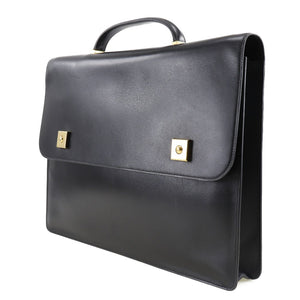 Hermes Business bag Calfskin Black/Gold Metal Briefcase Danube 38 mens