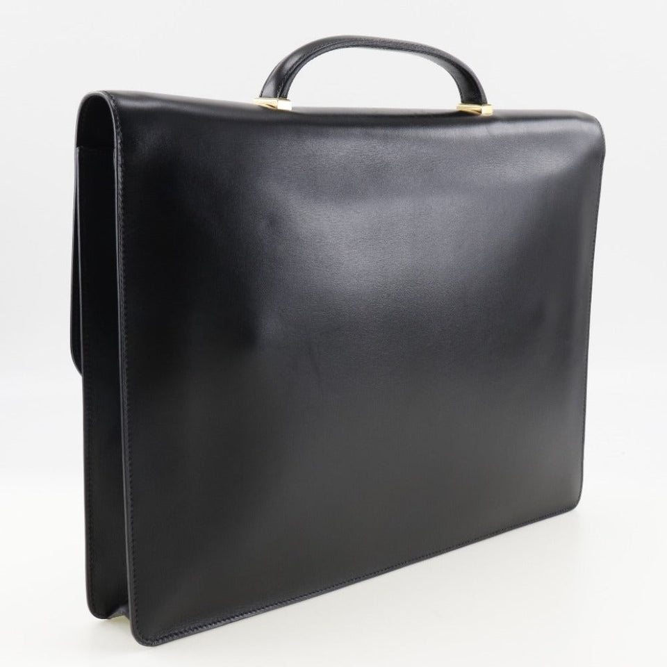 Hermes Business bag Calfskin Black/Gold Metal Briefcase Danube 38 mens
