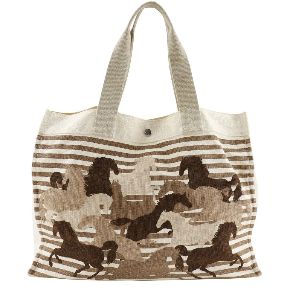 Hermes Tote Bag canvas Brown/Off White Chevault Women(Unisex)