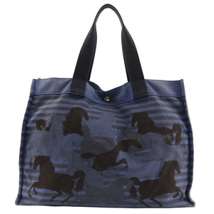 Hermes Tote Bag canvas Blue, Black Chevault Women(Unisex)