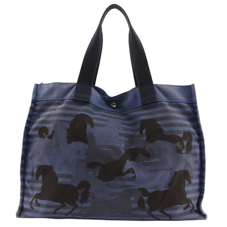 Hermes Tote Bag canvas Blue, Black Chevault Women(Unisex)