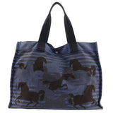 Hermes Tote Bag canvas Blue, Black Chevault Women(Unisex)