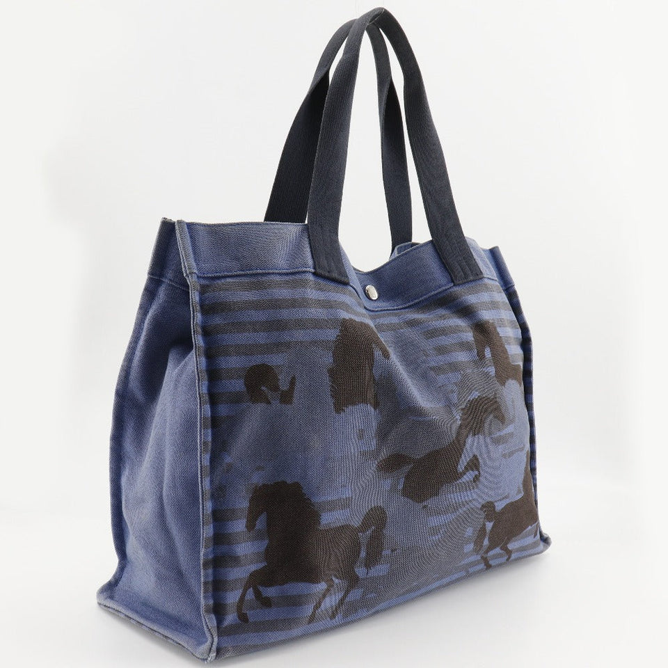 Hermes Tote Bag canvas Blue, Black Chevault Women(Unisex)