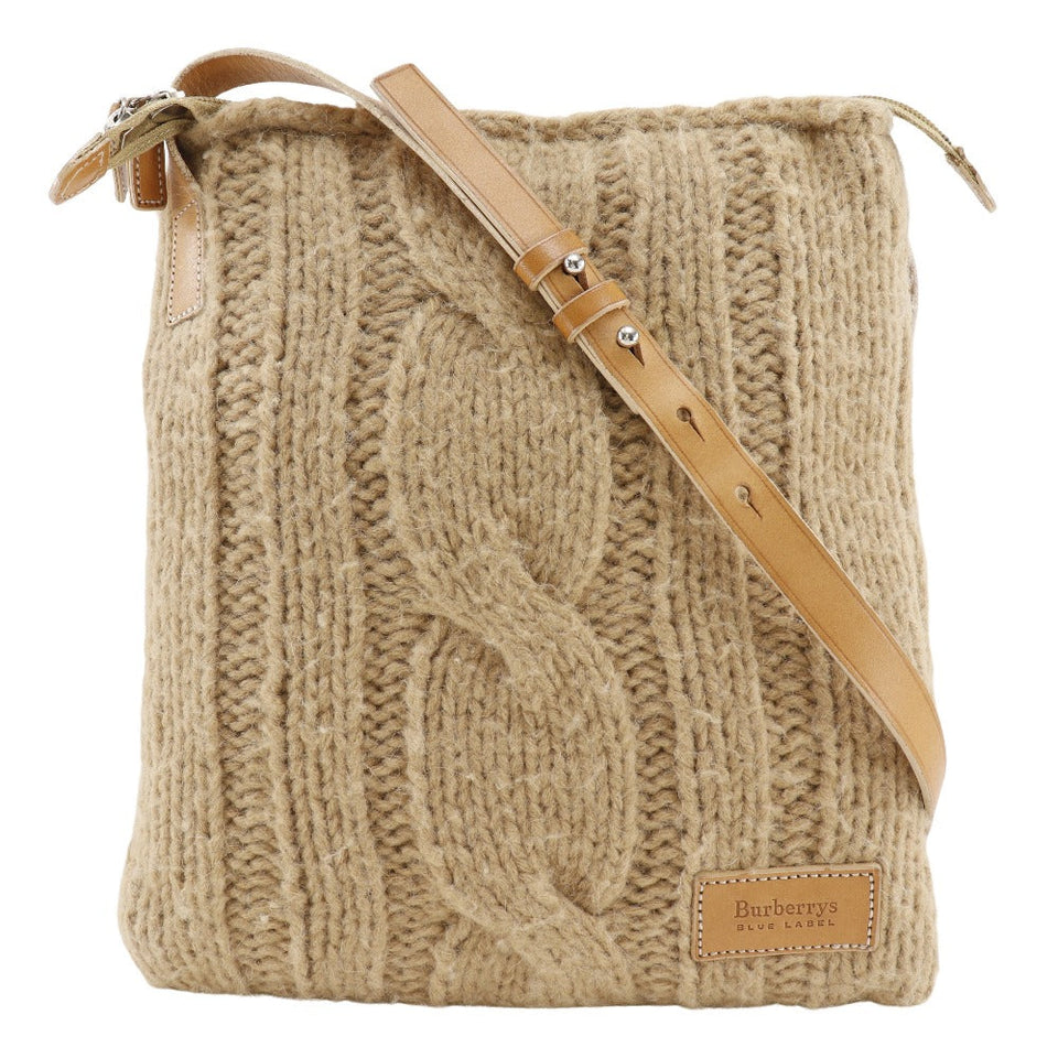 Burberry BLUE LABEL Shoulder Bag wool beige knit Women