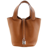 Hermes Handbag Taurillon Clemence Brown/SilverMetal Picotan Rock 18 PM
