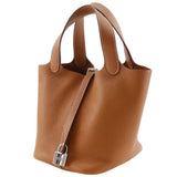 Hermes Handbag Taurillon Clemence Brown/SilverMetal Picotan Rock 18 PM