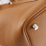 Hermes Handbag Taurillon Clemence Brown/SilverMetal Picotan Rock 18 PM