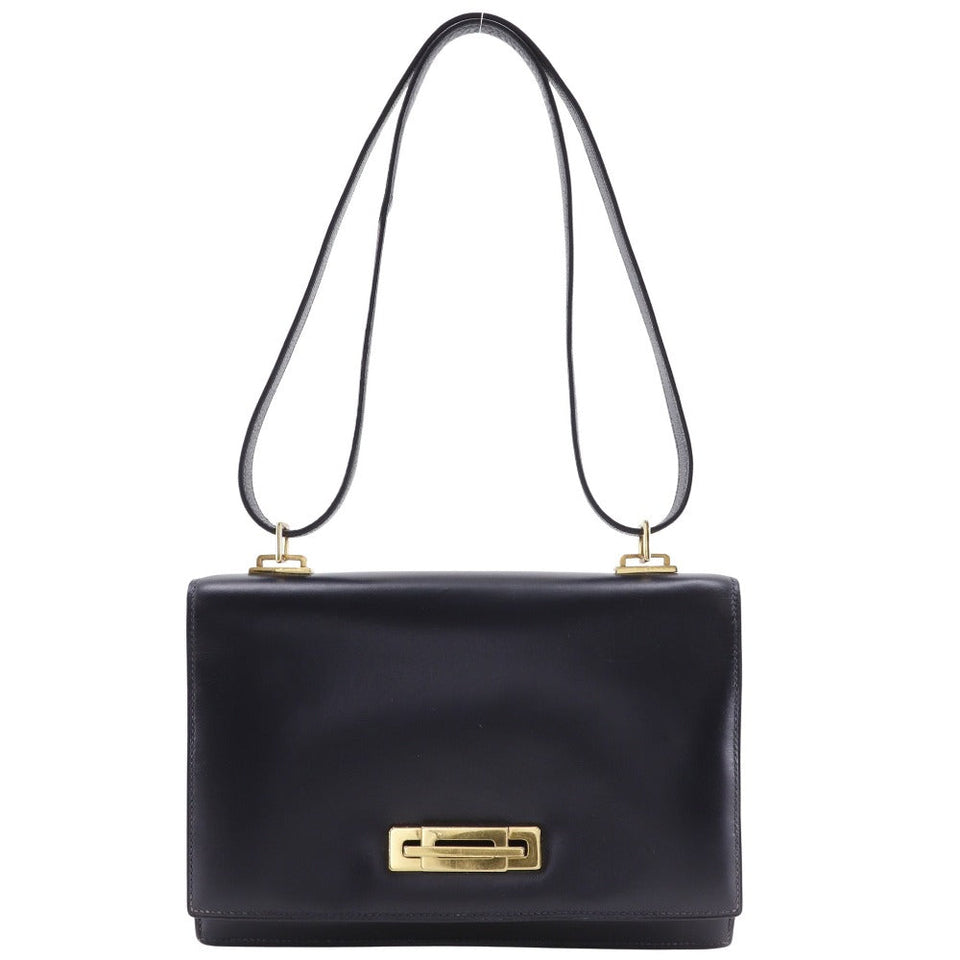 Hermes Shoulder Bag Leather, Plated Gold Navy Box scarf