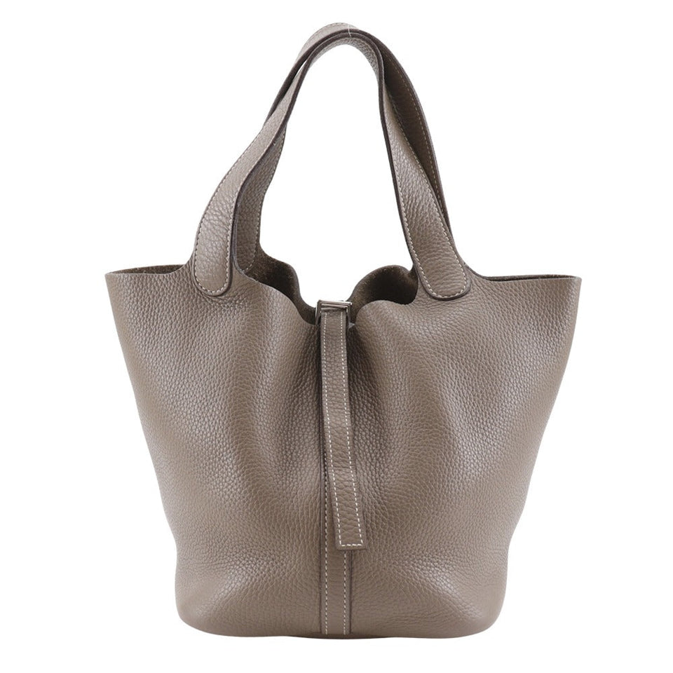 Hermes Handbag Taurillon Clemence Brown Picotan MM