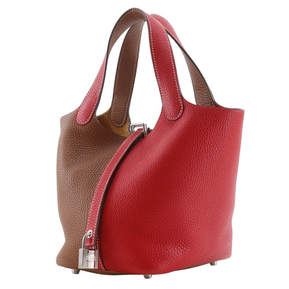 Hermes Handbag Taurillon Clemence White / red By color Picotin Lock Kazak