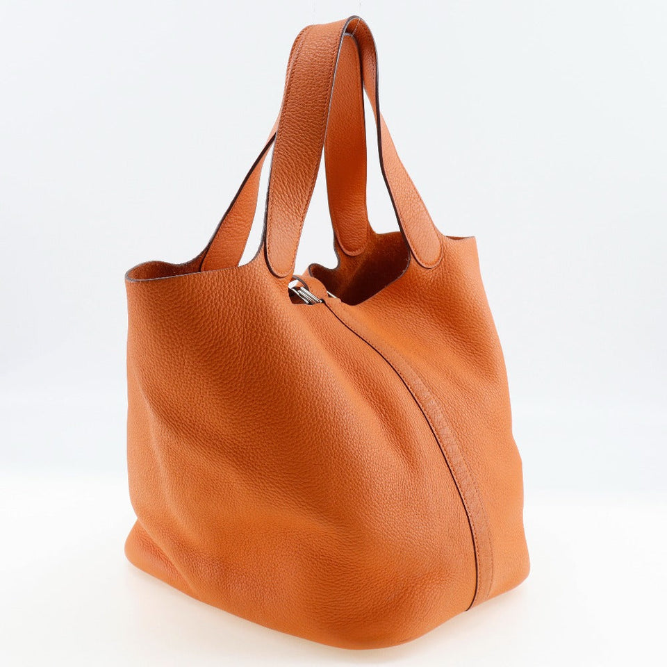 Hermes Handbag Taurillon Clemence Orange / Silver Metal Picotan Lock GM Women
