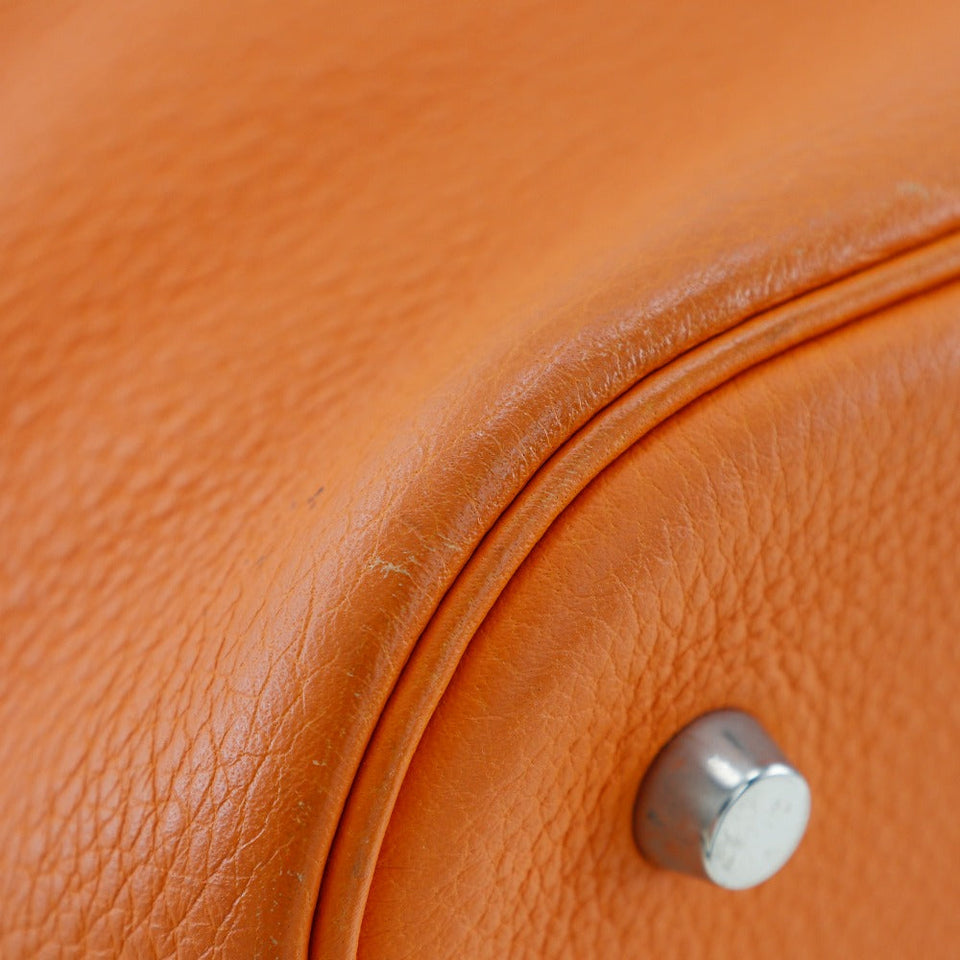 Hermes Handbag Taurillon Clemence Orange / Silver Metal Picotan Lock GM Women