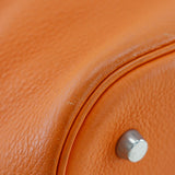 Hermes Handbag Taurillon Clemence Orange / Silver Metal Picotan Lock GM Women
