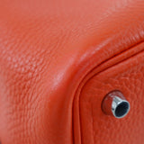 Hermes Handbag Taurillon Clemence Orange / Silver Metal Picotan Lock PM Women