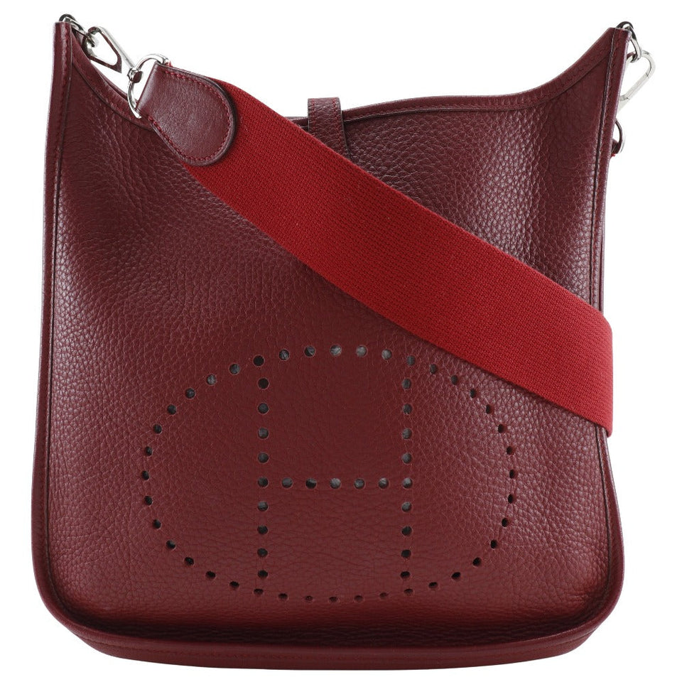 Hermes Shoulder Bag Taurillon Clemence Red/Silver Metal Evelyn 2 PM Women