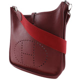 Hermes Shoulder Bag Taurillon Clemence Red/Silver Metal Evelyn 2 PM Women