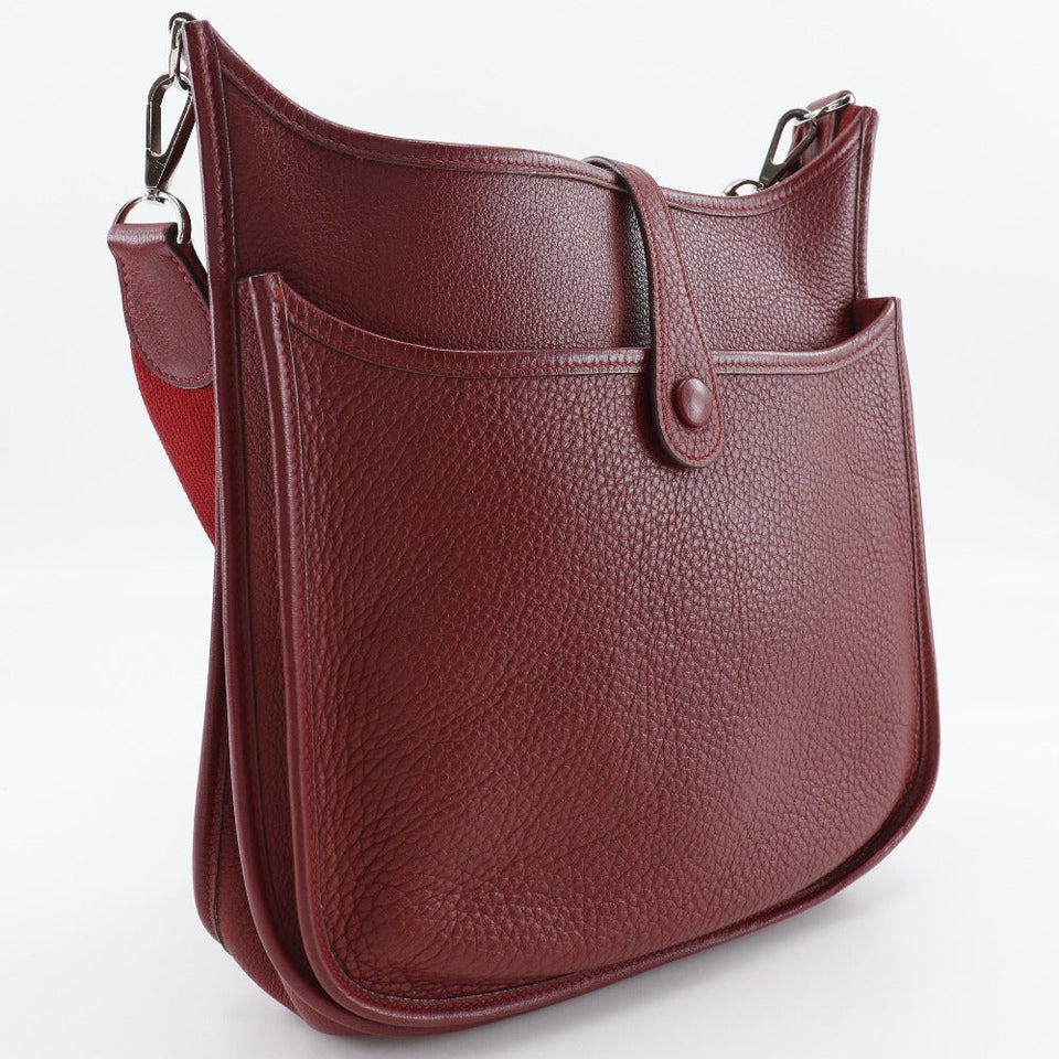 Hermes Shoulder Bag Taurillon Clemence Red/Silver Metal Evelyn 2 PM Women