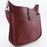 Hermes Shoulder Bag Taurillon Clemence Red/Silver Metal Evelyn 2 PM Women