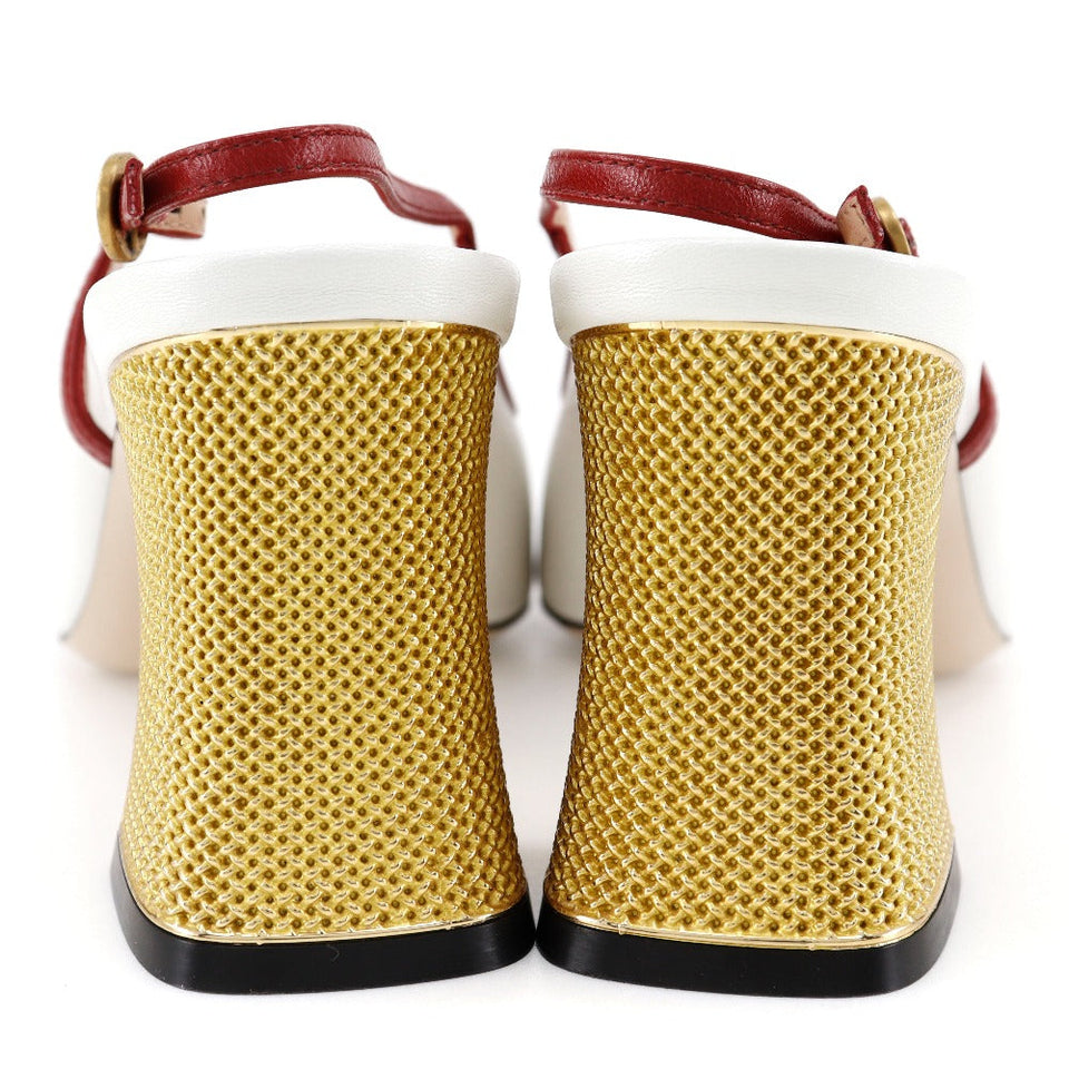 Gucci Sandals 601553 leather White / red GG ribbon Women 37