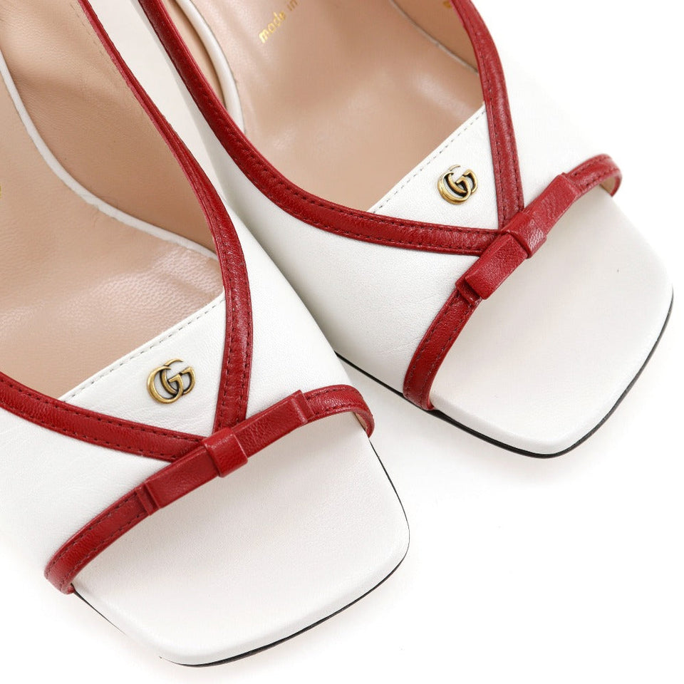 Gucci Sandals 601553 leather White / red GG ribbon Women 37